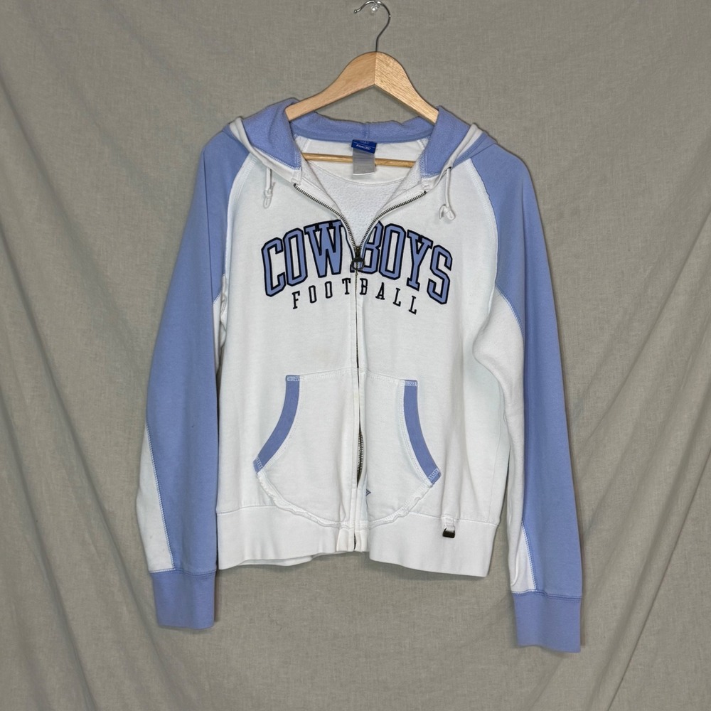 Vintage Y2K Reebok NFL Dallas Cowboys Football Zip Up Hoodie Blue White Women L
